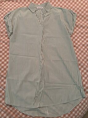 Solution Brand Green & White Stripe Button-Down Shirt Dress